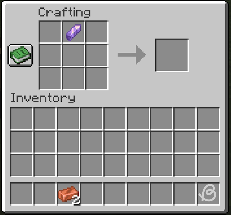 Amethyst shard placed in the central slot of the topmost row of the crafting table's grid
