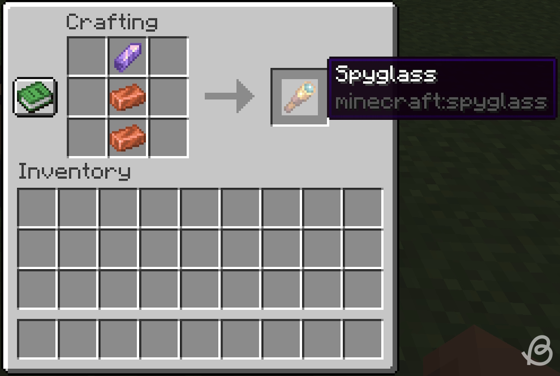 Finished crafting recipe for a spyglass in Minecraft