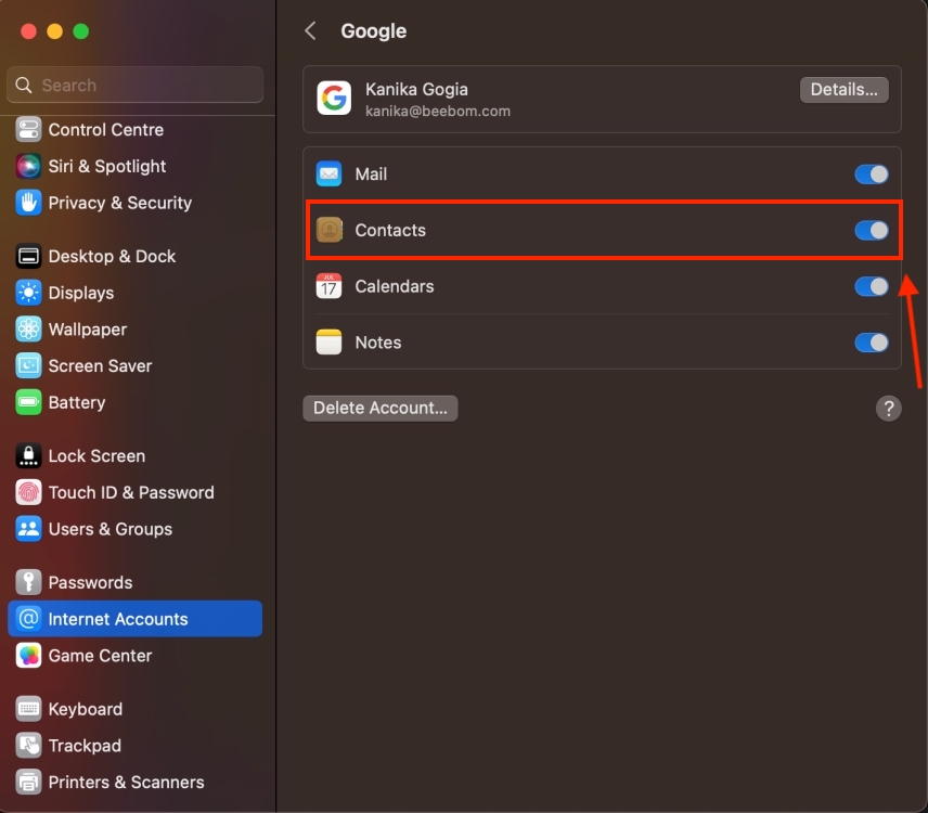 Sync Google account to Mac