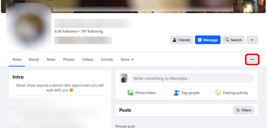 Three dot menu on someone's Facebook profile