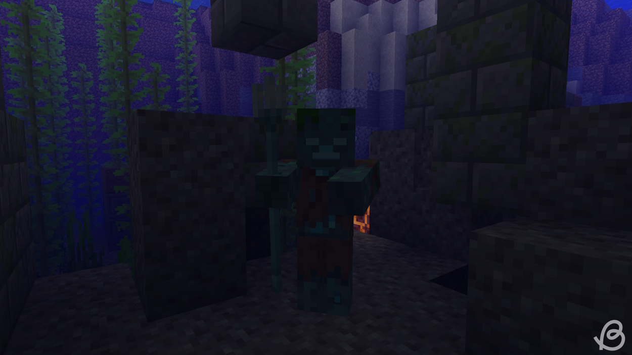 Drowned holding a trident in Minecraft