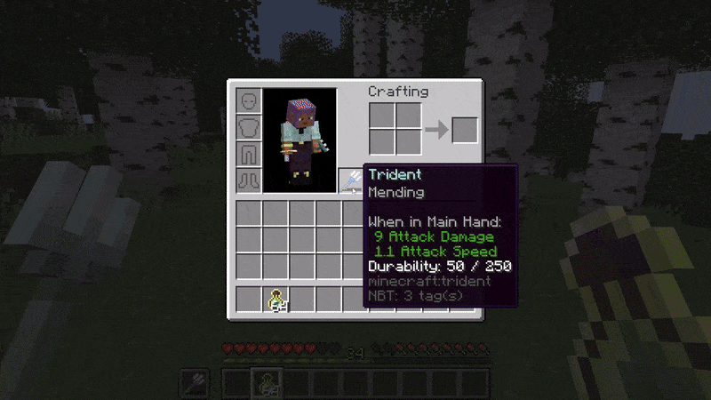 Repairing a trident with the mending enchantment in Minecraft