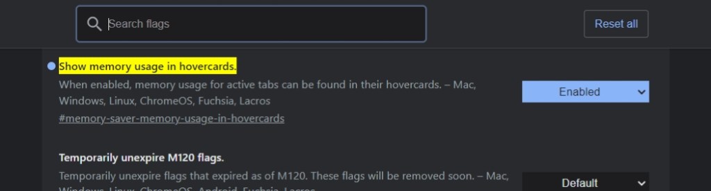 Per tab memory usage flag