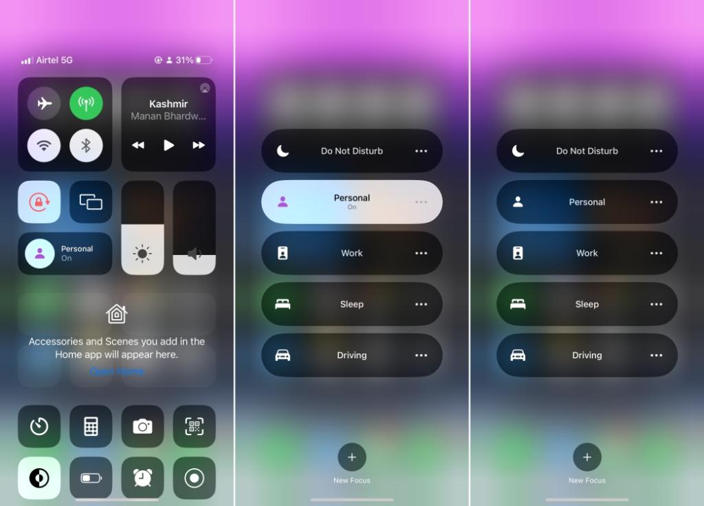 Turn off Focus on iPhone via Control Center