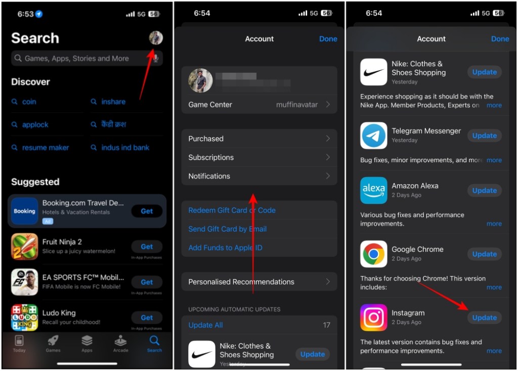 Apply Instagram update on iOS