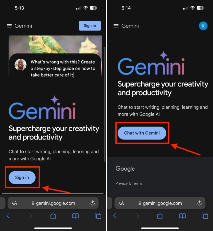 Use Gemini AI chatbot on iPhone via broswer