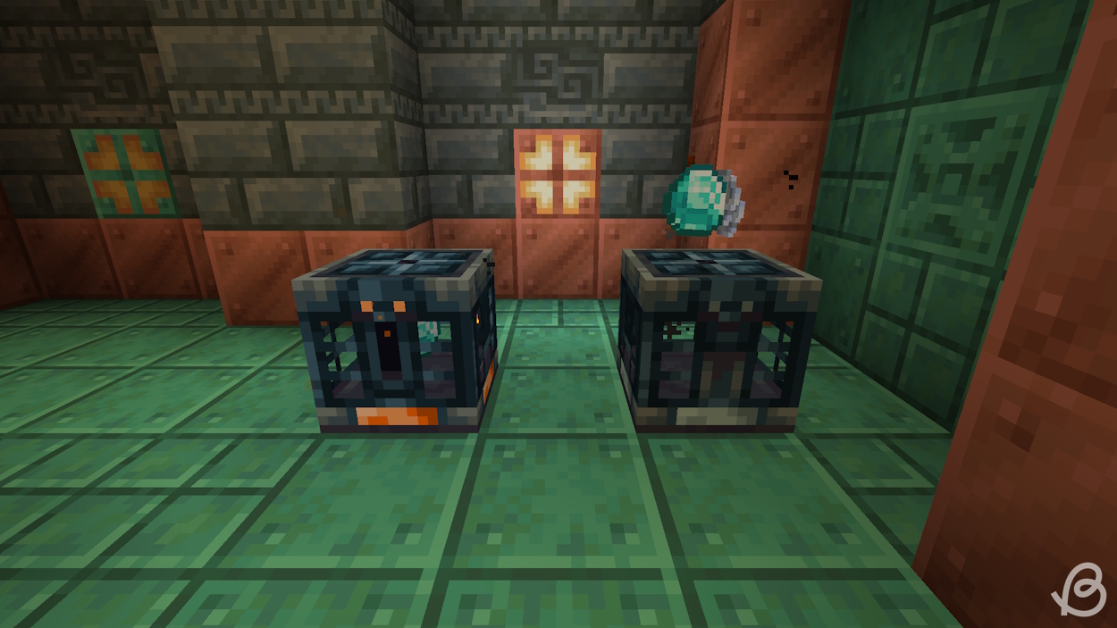 Unlocked and locked vaults next to each other in Minecraft 1.21