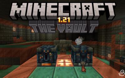One lit and one unlocked vault in a massive trial chambers room in Minecraft 1.21