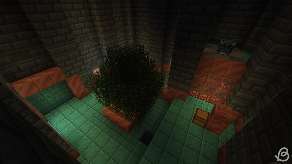 Vault block in a room with a tree in a trial chamber
