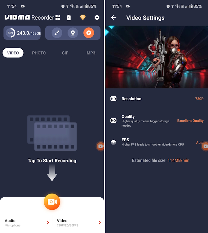 Vidma Android app interface