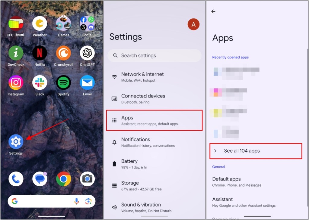 Visit the All Apps section from the Apps option in Android Settings