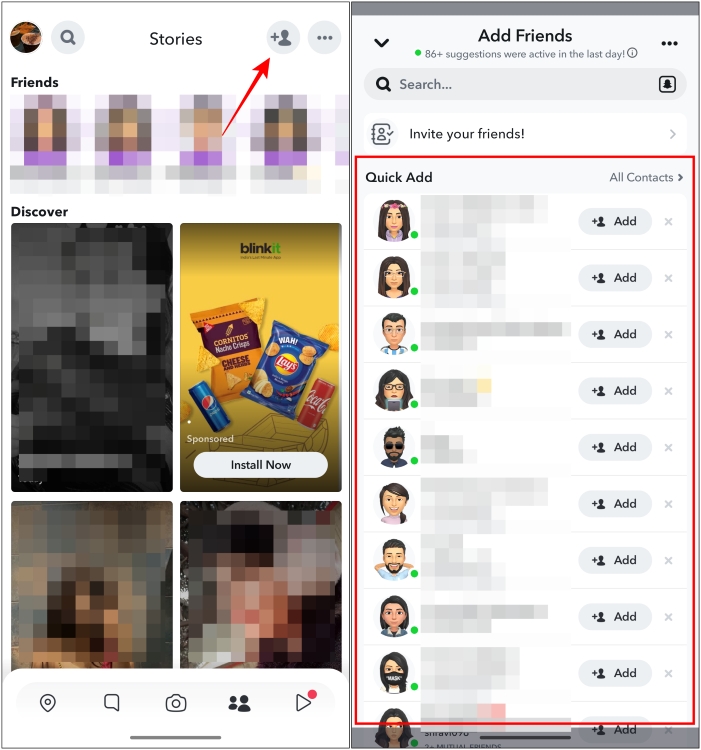 Visit the Quick Add menu to find familiar connections on Snapchat