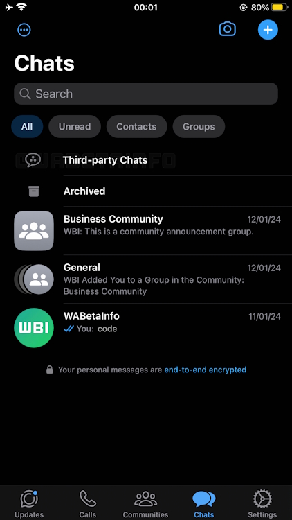 WhatsApp Third-Party Apps Tab Location on iOS App