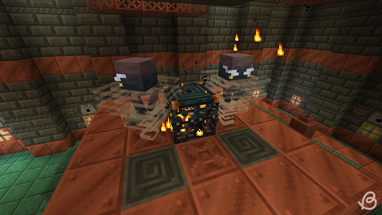 Breezes next to a trial spawner inside a trial chamber
