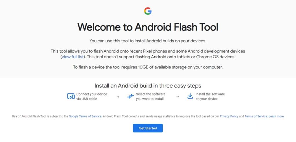 android flash tool web UI