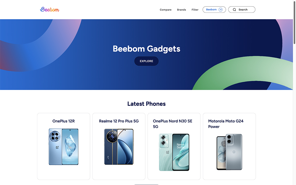 Screenshot of the Beebom Gadgets website homepage
