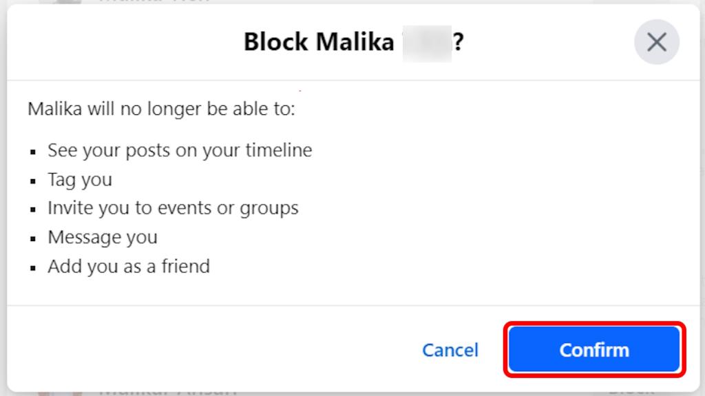 blocking someone on facebook using the web version