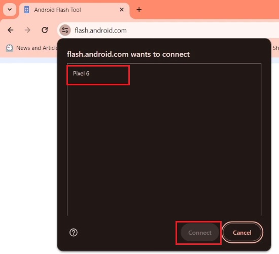connect pixel device using web adb on pixel flash tool