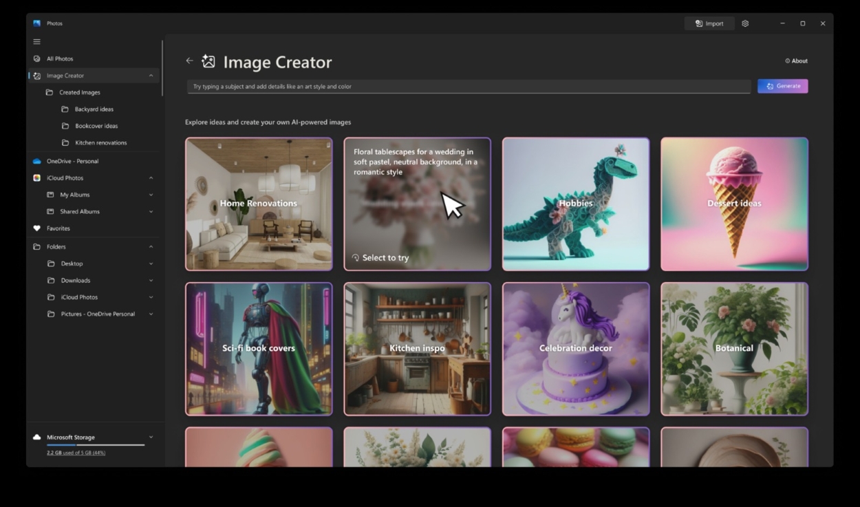 create images with AI in the Photos app windows 11 24h2