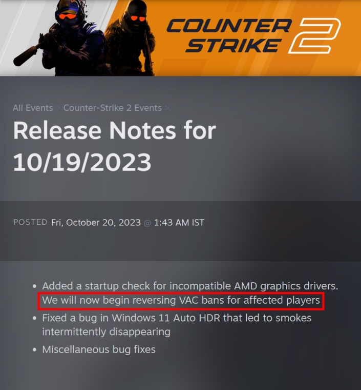 counter strike 2 vac bans will be reversed caused by amd anti-lag+ technology