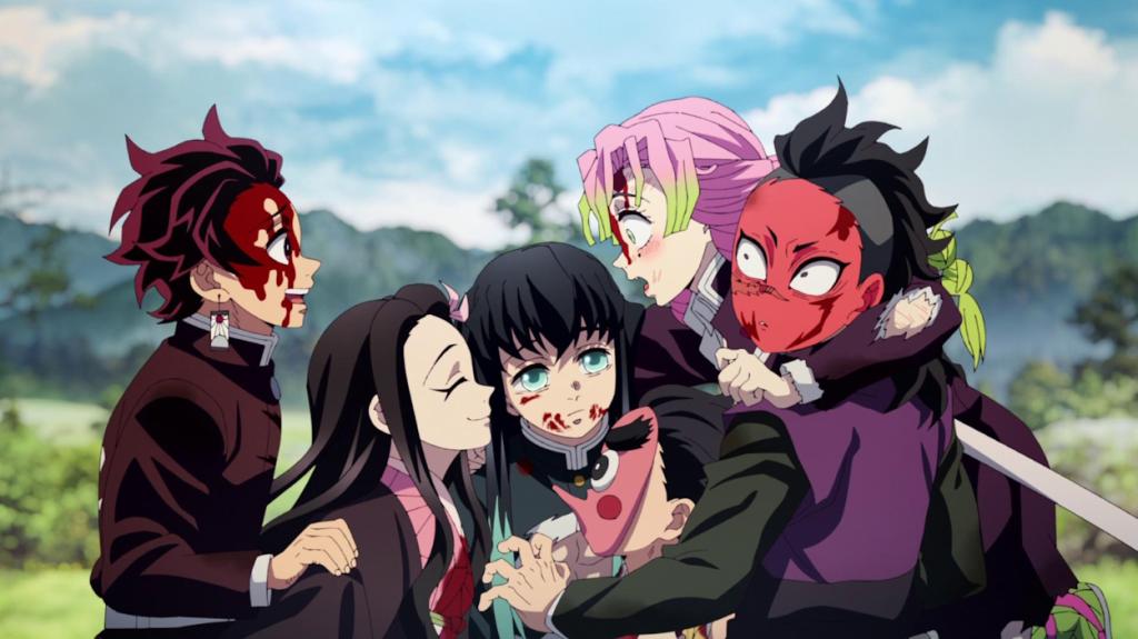 Tanjiro, Nezuko and others in the finale of Season 3.
