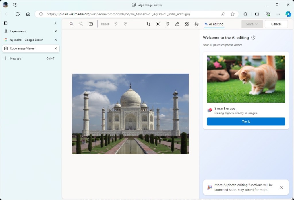 edge image viewer with AI features in edge