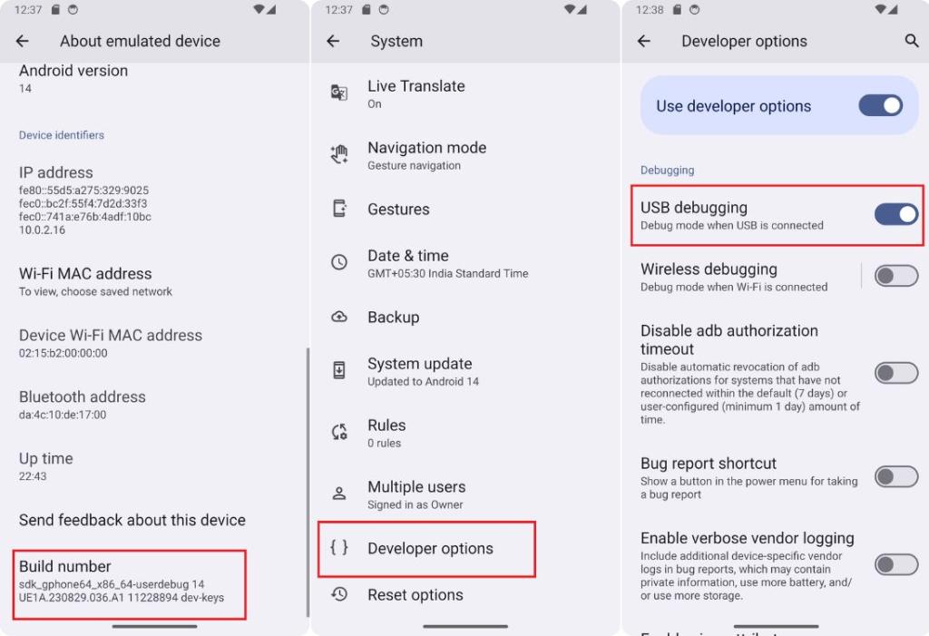 enable USB debugging on pixel phones