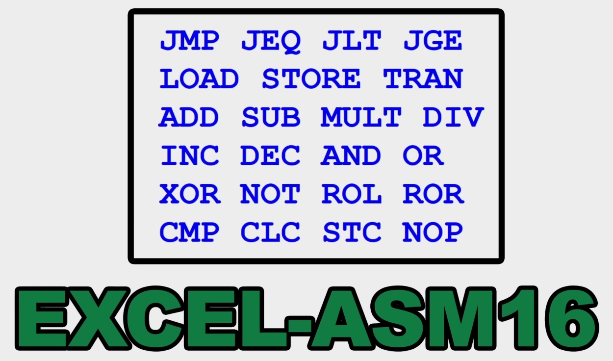 excel-asm16 assembly language for execl cpu made by inkbox