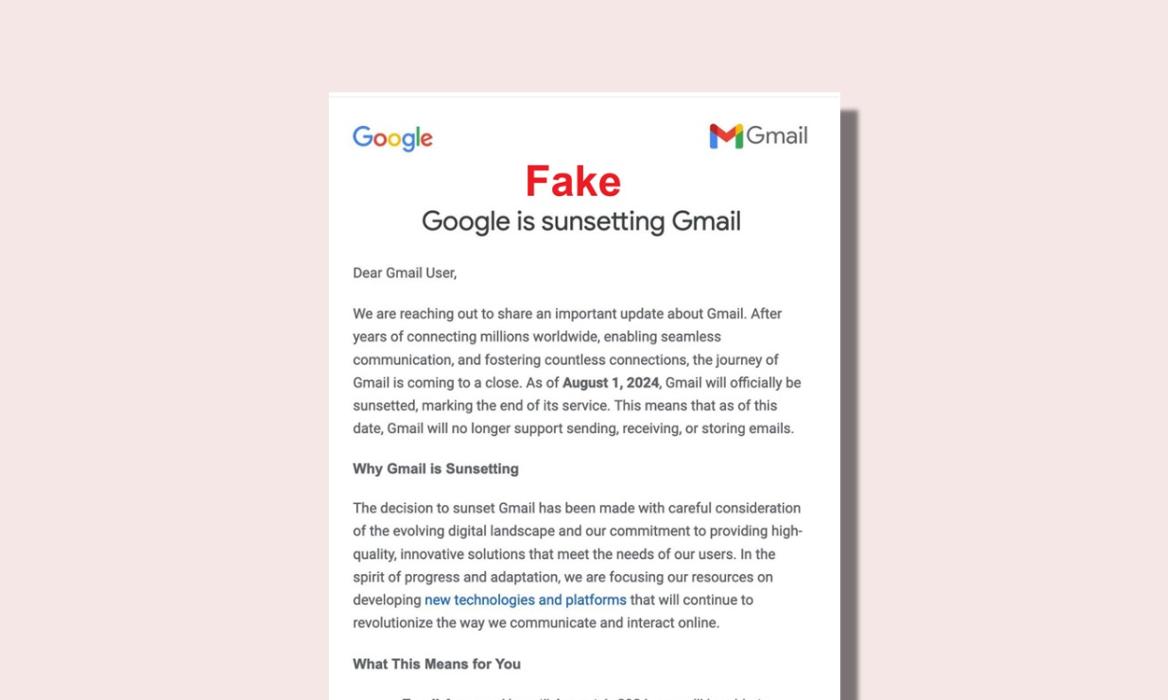 false rumor of google shutting down gmail