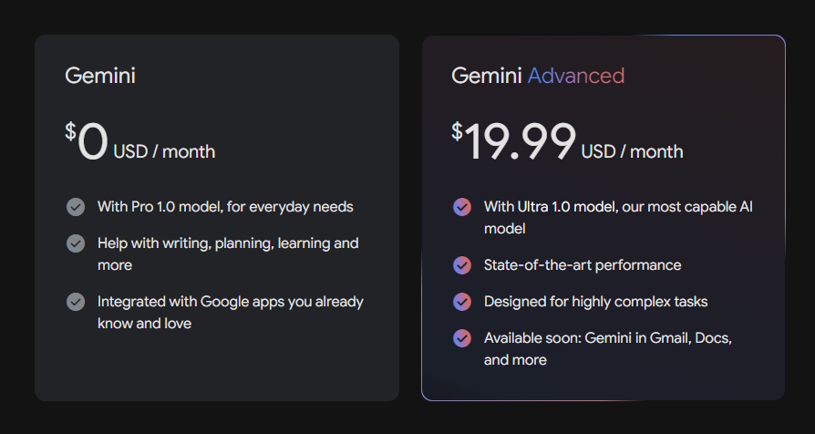 gemini advanced pricing