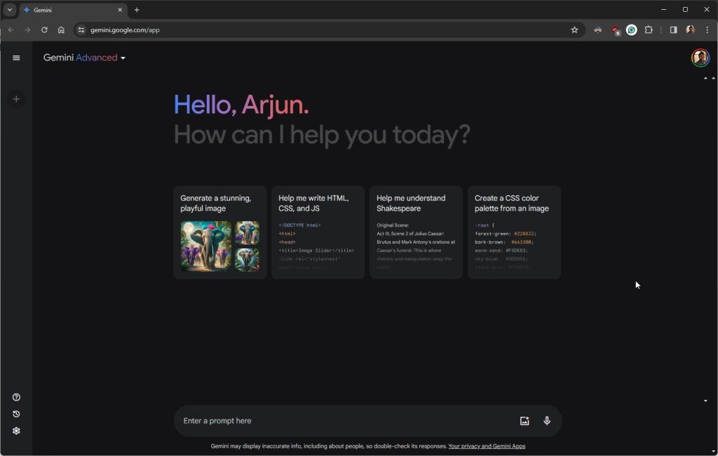 gemini advanced web UI