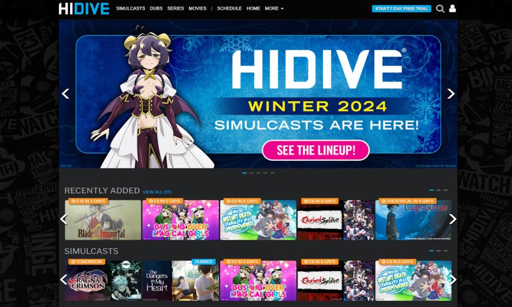 homepage of HIDIVE