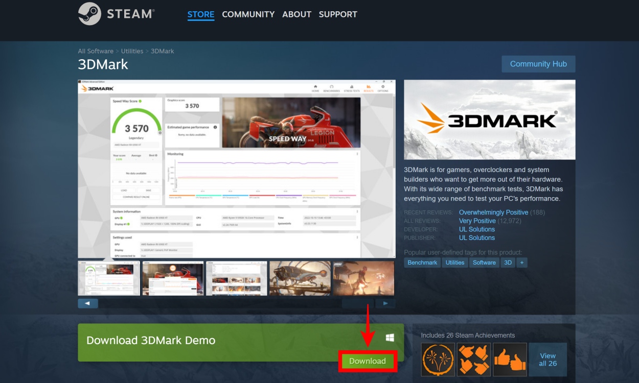 how to install 3DMark benchmarking software on Steam 