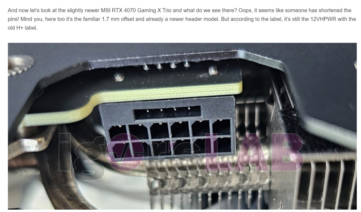 igors lab findings of 16 pin gpu power connector showing 12vhpwhr older standard being used instead of 12V-2X6 new standard