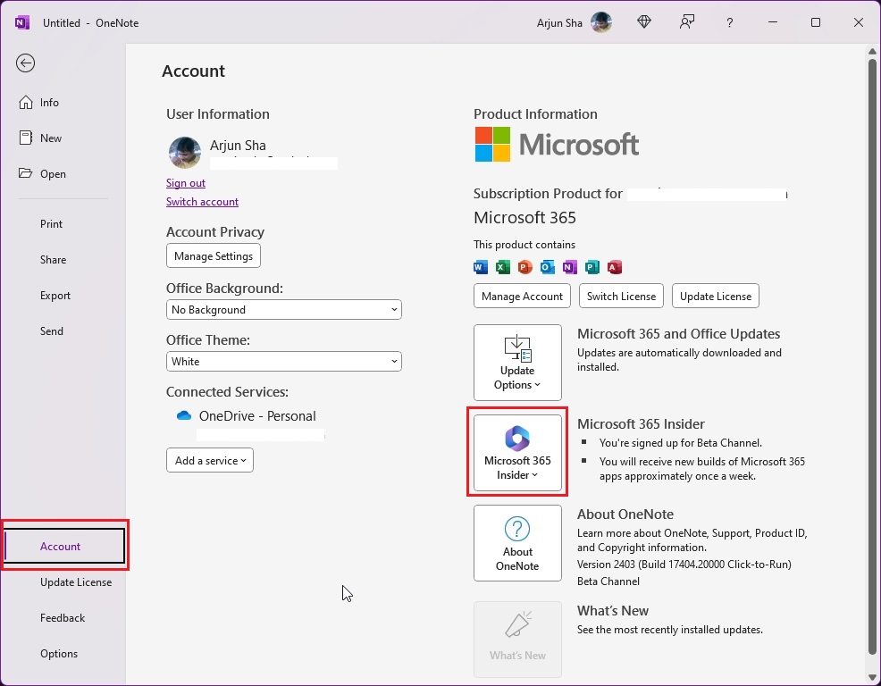 join microsoft 365 insider from onenote
