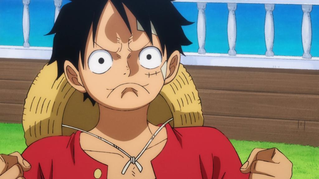 Luffy annoyed in One Piece anime