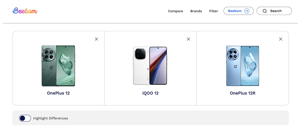 capture d'écran de la fonction de comparaison de téléphones dans Beebom Gadgets