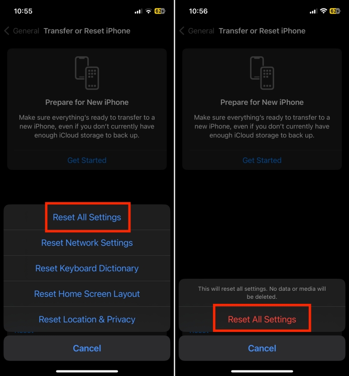 reset all settings on iPhone