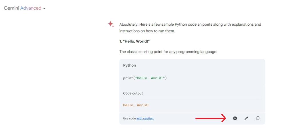 run python code in gemini advanced