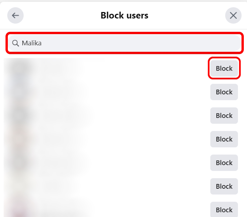 searching for a targeted facebook user to block