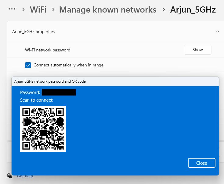 share wifi password windows 11 using QR code
