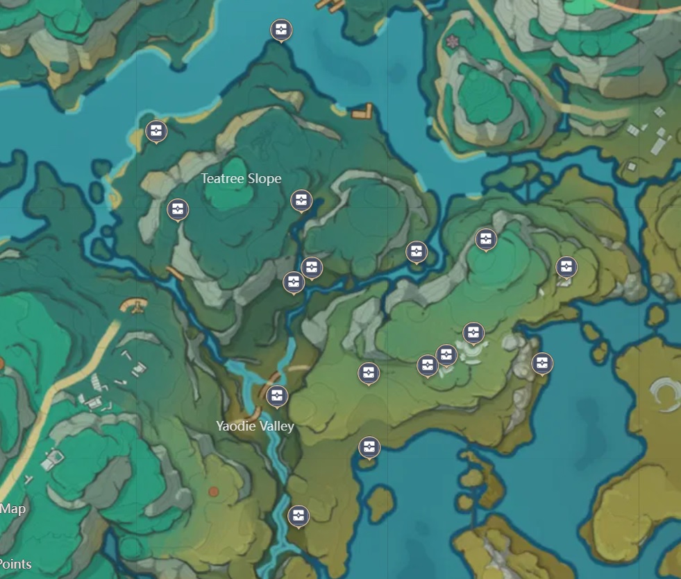 Teatree Slope and Yaodie Valley all chest location