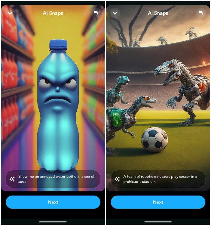 AI snaps results generated from pre provided prompts in Snapchat