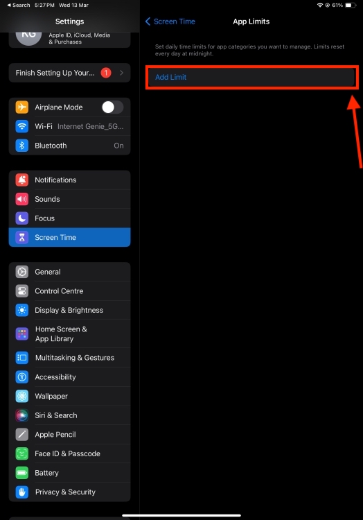 Add a Limit to restrict websites on iPad