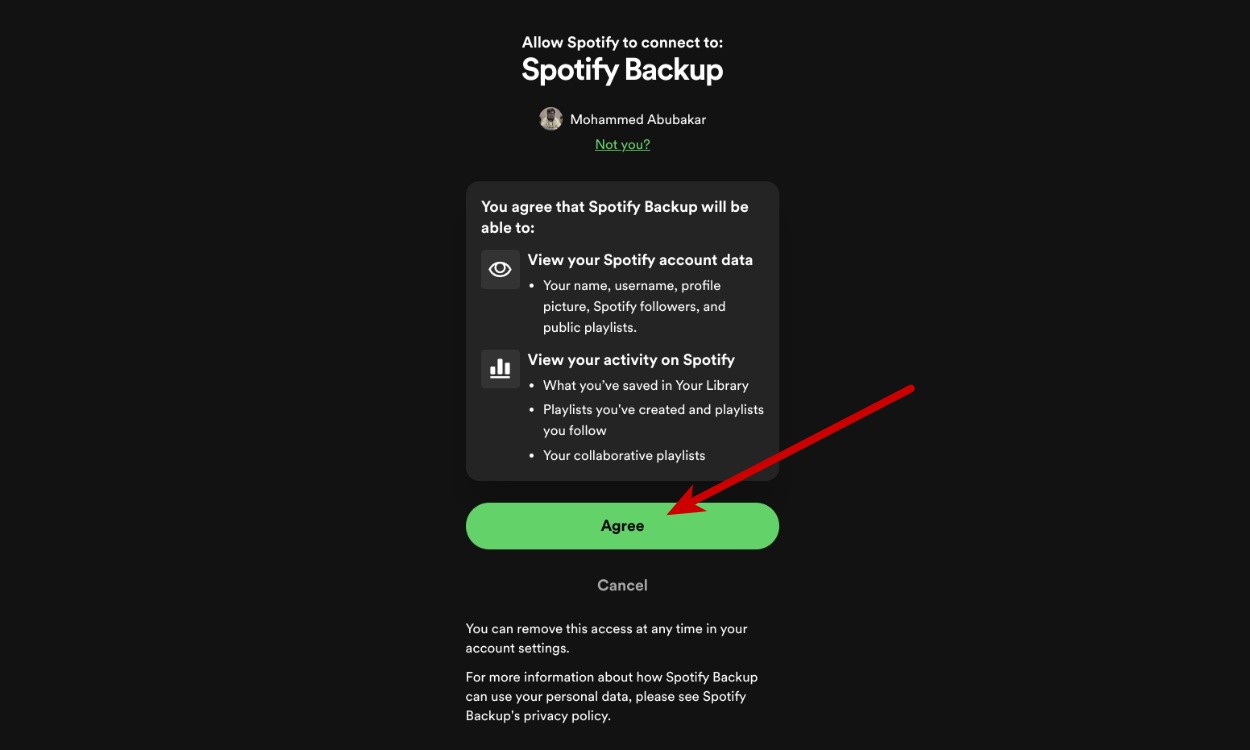 Agree to Spotify Backup