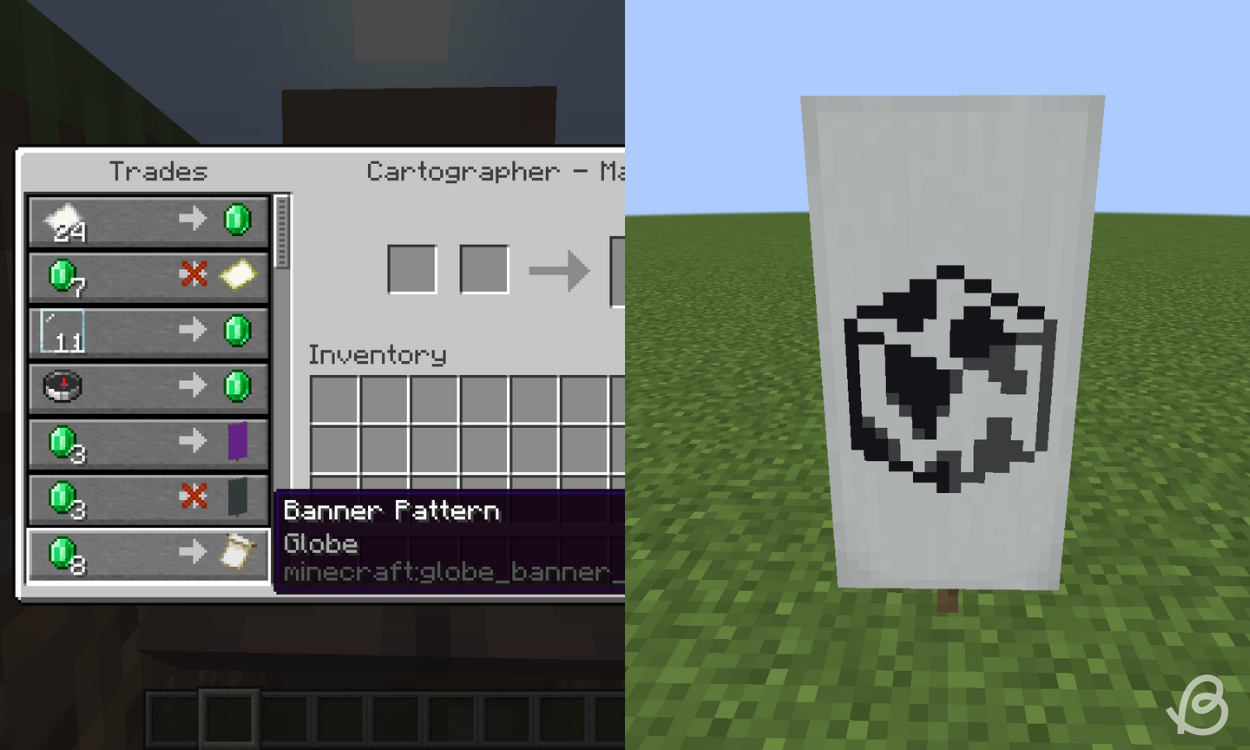 Trades of the master cartographer on the left and the Globe pattern on the right.