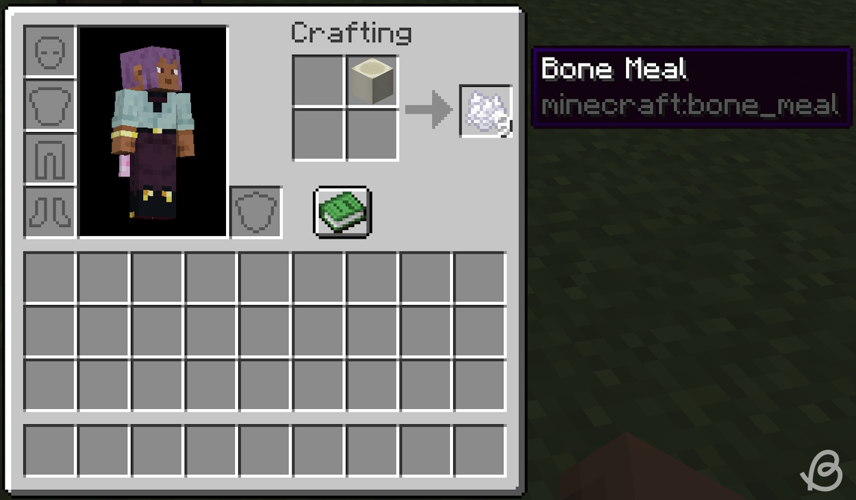 Crafting recipe for bone meal utilizing bone blocks