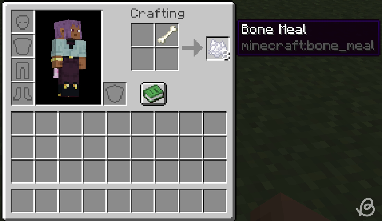 Crafting recipe for bone meal utilizing bones