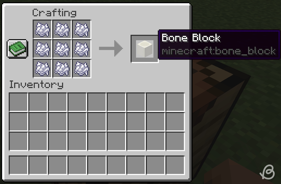 Crafting recipe for a bone block