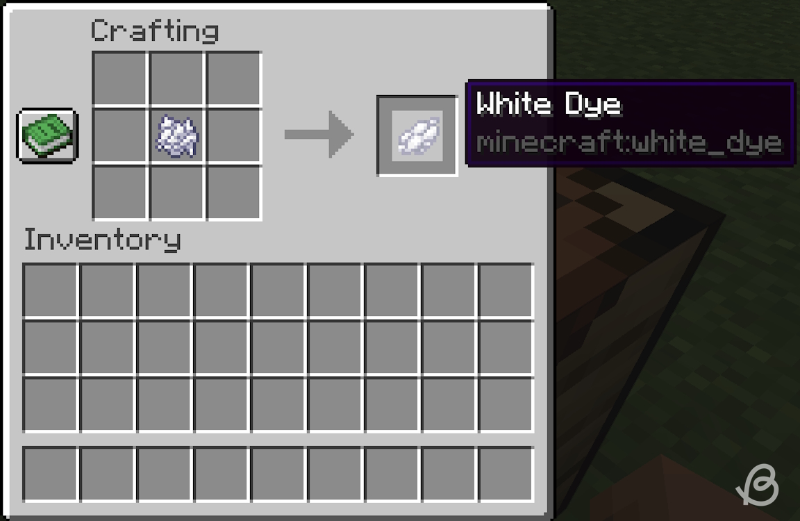 Crafting recipe for white dye utilizing bone meal in Minecraft